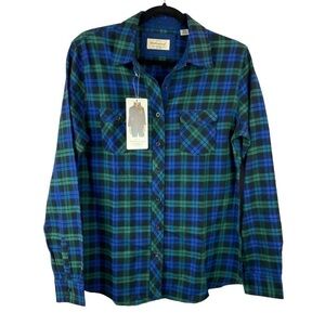 Original Weatherproof Vintage Blue Green Plaid Button Down Shirt Small